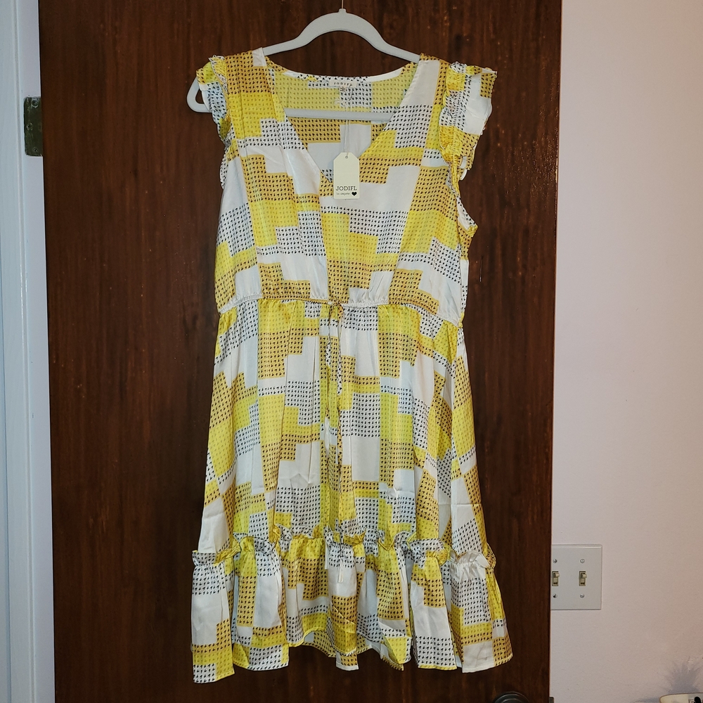 Jodifl Yellow and White Patterned Sleeveless Summer Dress